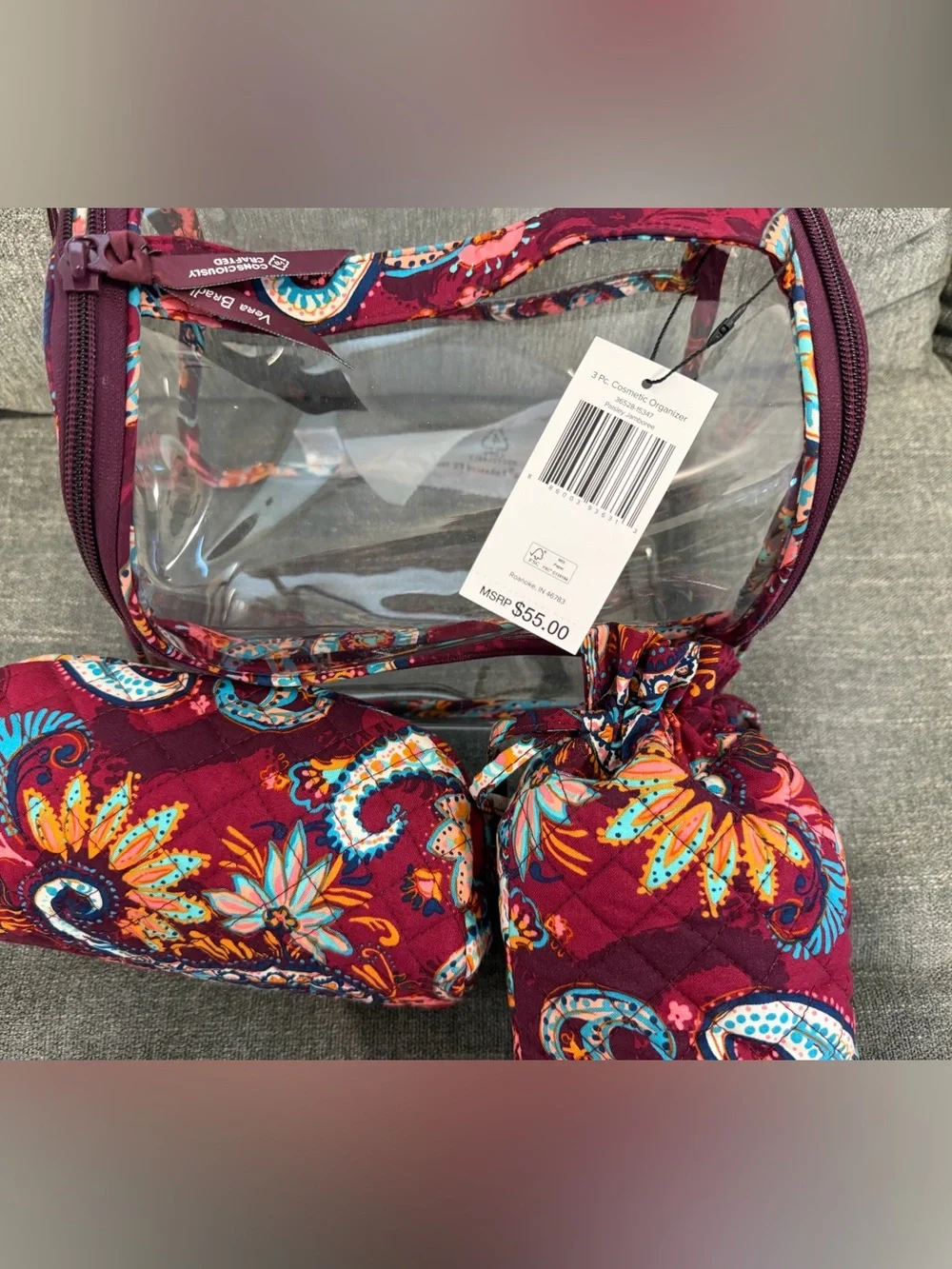 Vera Bradley Plum Floral Clear Travel Cosmetic Bag Set